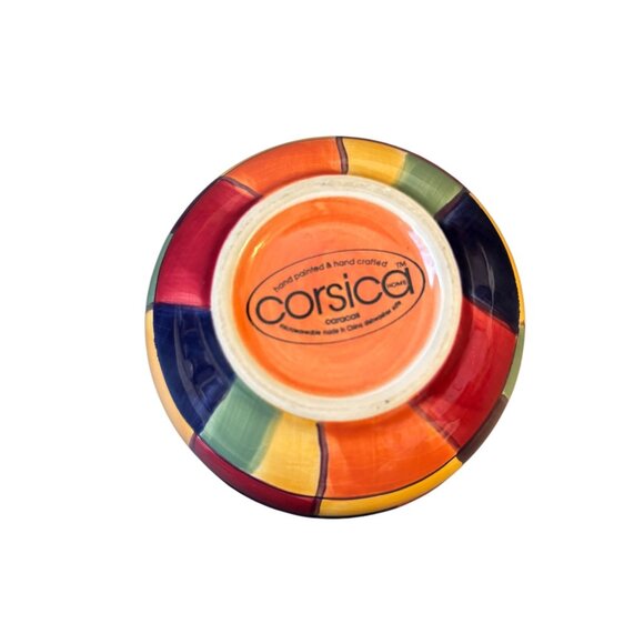 Corsica Hand Painted small Bowl Multicolored Check Block design 4 1/2" x 2 1/2" - Picture 4 of 5
